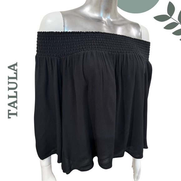 Aritzia Talula Marcilly Blouse | Black Off-Shoulder Smocked Top | Size Small - Picture 5 of 7